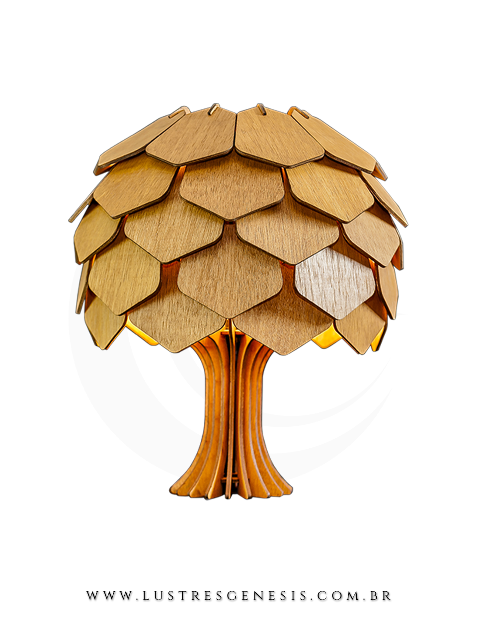 Luminária de mesa Abajur Tulipa com acabamento em madeira Lustres Gênesis Site online venda de Lustres e Iluminação